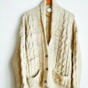Vintage Made in Nepal Wool Chunky Fisherman Cardigan Sweater L